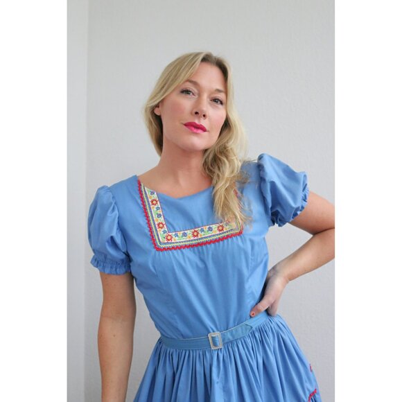 1960's Vintage Folk Embroidered Western Dress ~ Women's Extra Small Small XS SM - Picture 10 of 10